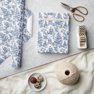 Blauw Kerstman toile Cadeaupapier