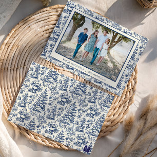 Blauw Kerstman Toile Foto Feestdagenkaart