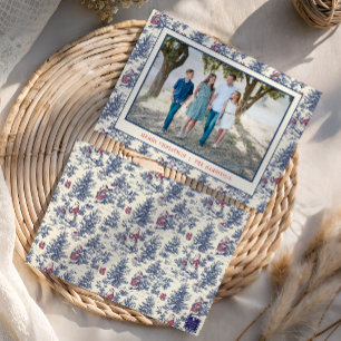 Blauw Kerstman Toile Foto Feestdagenkaart