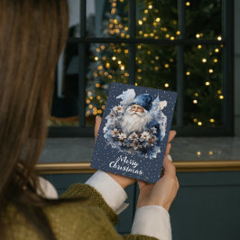 Blauw Kerstman Vintage Aanpasbaar Feestdagenkaart