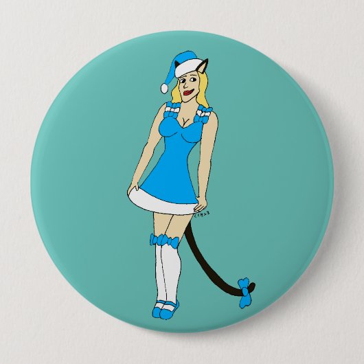 Blauw Kerstmis catgirl Ronde Button 4,0 Cm (Voorkant)