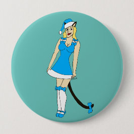 Blauw Kerstmis catgirl Ronde Button 4,0 Cm