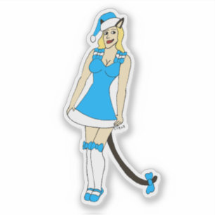 Blauw Kerstmis catgirl Sticker
