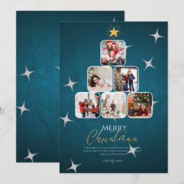 Blauw Kerstmis Familie Feestdagenkaart