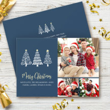 Blauw Kerstmis Foto Whimsical Bomen Script