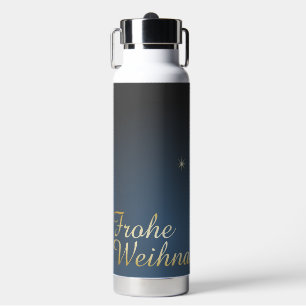 Blauw kerstmotief met gouden kerstboom waterfles
