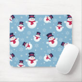 Blauw kerstpatroon met sneeuwpoppen en sneeuwvlokk muismat (Met muis)