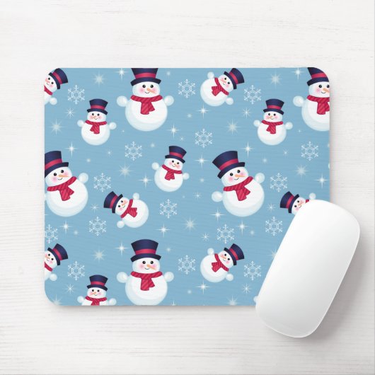 Blauw kerstpatroon met sneeuwpoppen en sneeuwvlokk muismat (Met muis)