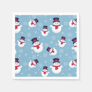 Blauw kerstpatroon met sneeuwpoppen en sneeuwvlokk servetten