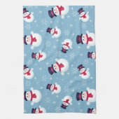 Blauw kerstpatroon met sneeuwpoppen en sneeuwvlokk theedoek (Verticaal)