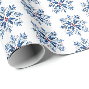Blauw kerstsnijbloem Sneeuwvlok Nordic Kerstmis Cadeaupapier
