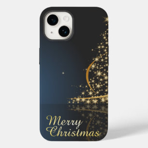 Blauw kerstthema met gouden kerstboom Case-Mate iPhone 14 hoesje
