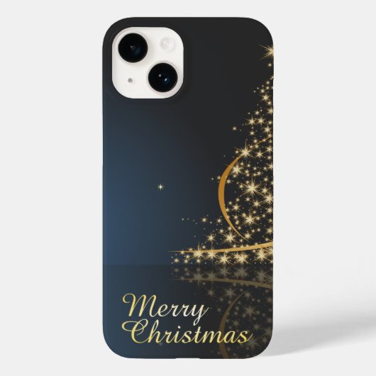 Blauw kerstthema met gouden kerstboom Case-Mate iPhone case (Achterkant)