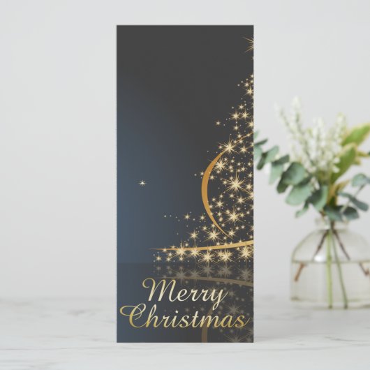 Blauw Kerstthema met gouden Kerstboom Feestdagenkaart (Staand voorkant)