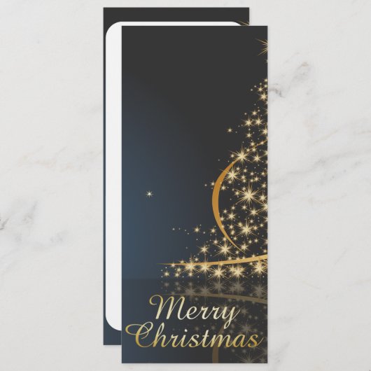 Blauw Kerstthema met gouden Kerstboom Feestdagenkaart (Voorkant / Achterkant)