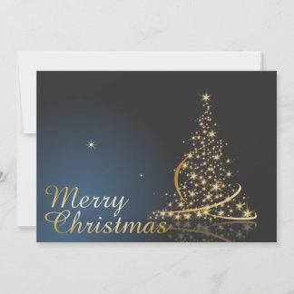 Blauw Kerstthema met gouden Kerstboom Kaart