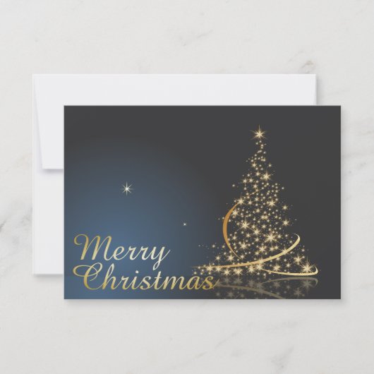 Blauw kerstthema met gouden kerstboom kaart (Voorkant)