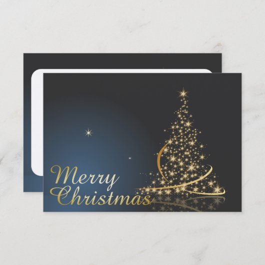 Blauw kerstthema met gouden kerstboom kaart (Voorkant / Achterkant)