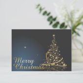 Blauw kerstthema met gouden kerstboom kaart (Staand voorkant)