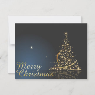 Blauw Kerstthema met gouden Kerstboom Kaart
