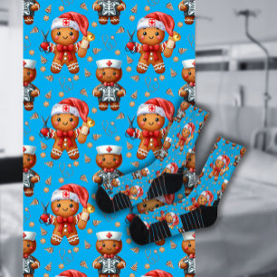 Blauw Kerstverpleegster Gekke Gingermans Sokken