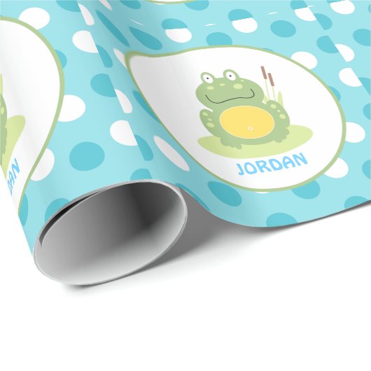 Blauw kikkerroze dot omslagpapier cadeaupapier (Rol Hoek)