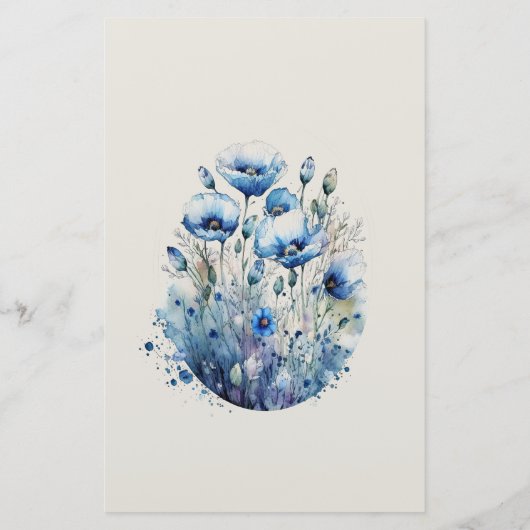 Blauw Klaproos Bloem Motief Briefpapier (Achterkant)
