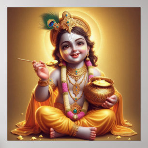 Blauw Klassiek Krishna Makhan Pot Design met Vroli Poster