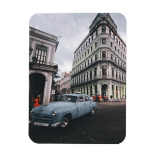 Blauw Klassieke Vintage Car Cityscape Magneet