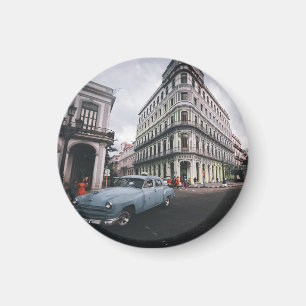Blauw Klassieke Vintage Car Cityscape Magneet