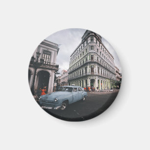 Blauw Klassieke Vintage Car Cityscape Magneet