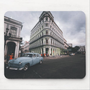 Blauw Klassieke Vintage Car Cityscape Muismat