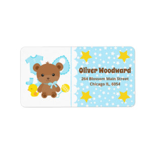 Blauw kleding voor teddybeer babyshower etiket