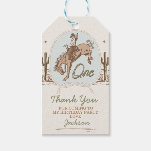  Blauw Klein Buckaroo Western 1e Verjaardag Cadeaulabel (Voorkant)