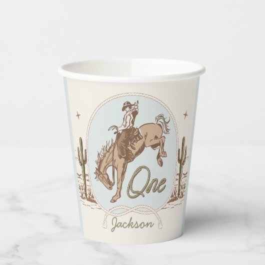 Blauw Klein Buckaroo Western 1e Verjaardag Papieren Bekers (Links)