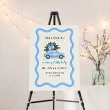 Blauw klein vrolijk baby jongen shower welkom