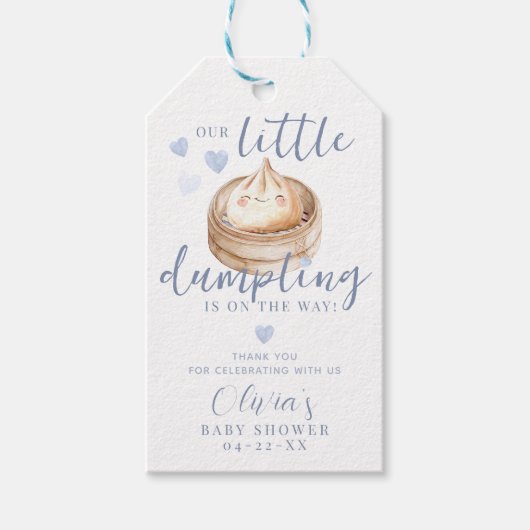Blauw Kleine Dumpling Jongen Baby Shower Bedankt G Cadeaulabel (Voorkant)