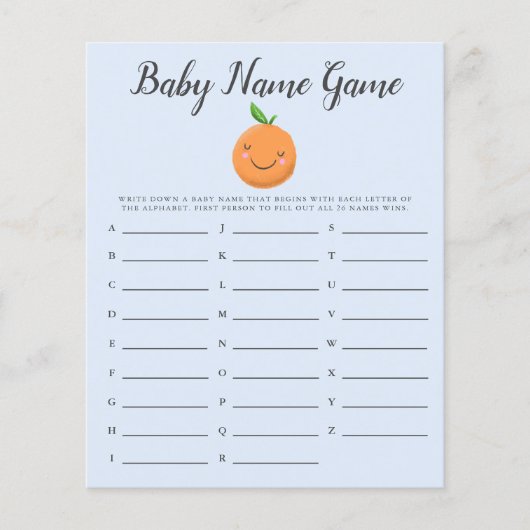 Blauw Kleine Moppie Baby Naam Shower Spel (Voorkant)