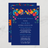 Blauw & kleurrijk Fiesta Floral repetitie diner Kaart (Voorkant / Achterkant)