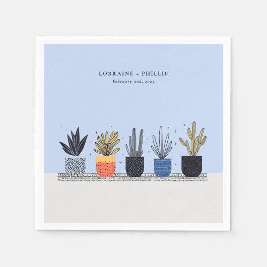 Blauw Kleurrijke Potted House Planten bruiloft Servet (Voorkant)