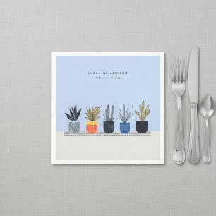Blauw Kleurrijke Potted Huis Planten bruiloft Servet