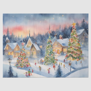 Blauw Kleurrijke Waterverf Decoupage Winter Scene Tissuepapier