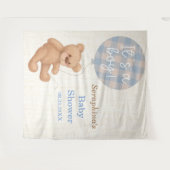 Blauw Knuffelbeer Baby Shower Achtergrond Wandkleed (Voorkant (horizontaal))