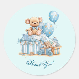 Blauw Knuffelbeer Baby Shower Bedankt Sticker