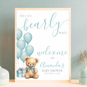 Blauw Knuffelbeer Ballon Baby Shower Welkom Poster