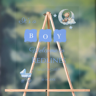 Blauw Knuffelbeer Het is een Jongen Baby Shower Acryl Bord