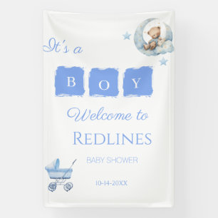 Blauw Knuffelbeer Het is een Jongen Baby Shower Spandoek