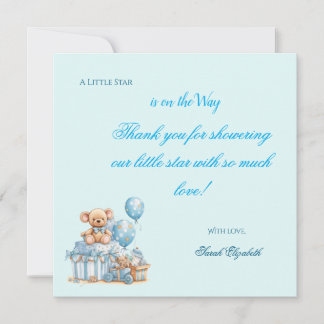 Blauw Knuffelbeer Sterren Jongens Babyfeest Bedank Bedankkaart