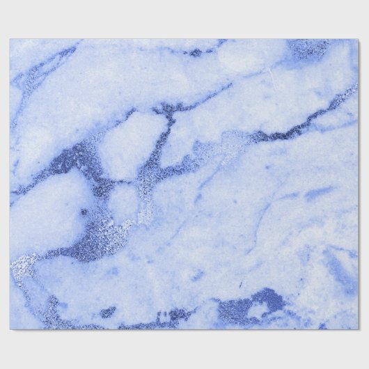 Blauw Kobalt Grijs Wit Marmeren Metaal Monochromat Cadeaupapier (Vlak)