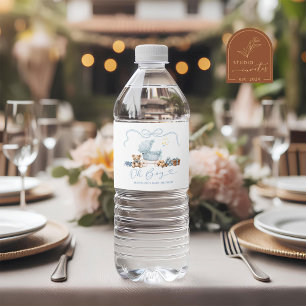 Blauw Kokette Koets Baby Shower Fles Label Waterfles Etiket